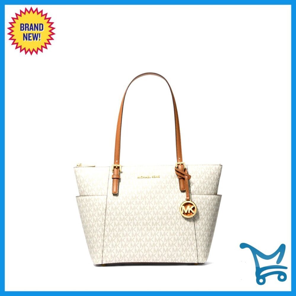 Saffiano Leather Top Zip Tote with Side Pockets and Detachable Charm